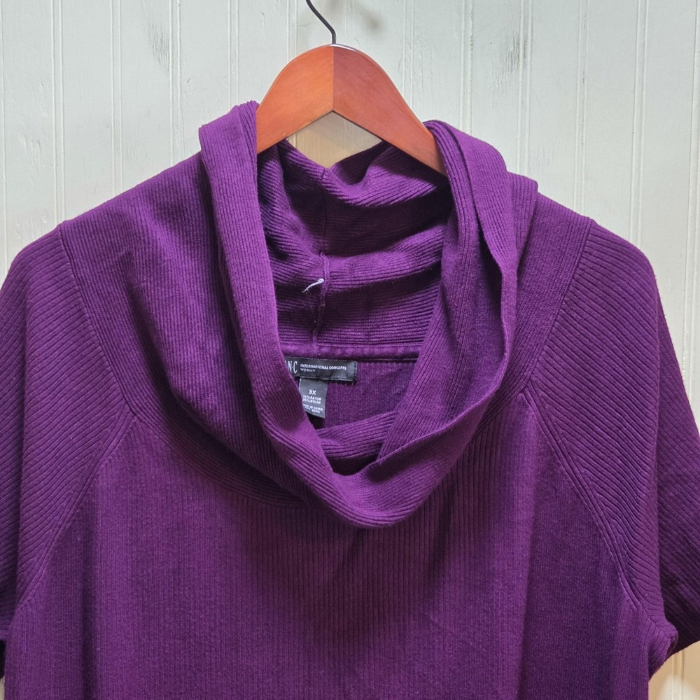 INC International Concepts Sweater Tunic Womens 3X Purple Cowl Neck Pockets Knit